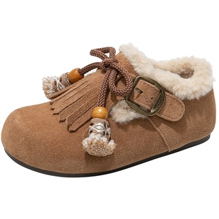 FVM女童鞋子儿童公主勃肯小皮鞋2025秋冬季新款加绒女孩软底二棉