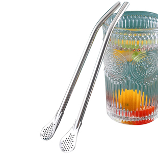 加长吸管勺子不锈钢饮料奶茶搅拌过滤一体两用环保粗金属非一次性