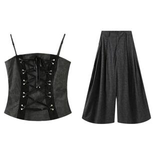 西町村屋晕染感印花抹胸上下套女夏季新款复古百搭套装XAAB10351