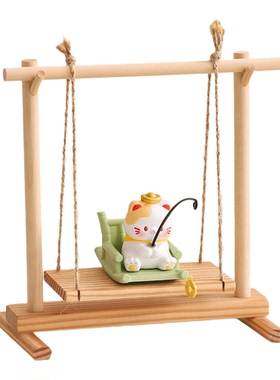 可爱小猫钓鱼治愈系桌面摆件