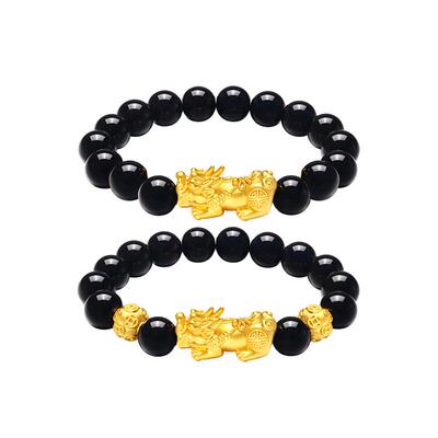 周大生黄金貔貅手串转运珠黑玛瑙手链手饰送男友爸爸节日生日礼物