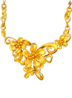 仿金色镂空三生花项链订婚套装