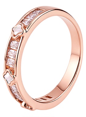 阿吉豆戒指玫金色四叶草简约指环