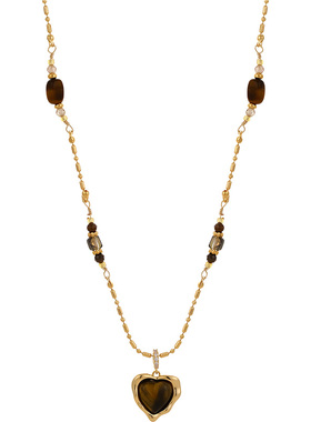 高级感美拉德咖色虎眼石爱心项链