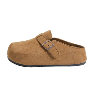 真皮~骄屿增高5cm懒人包头勃肯半拖鞋踩屎感勃肯鞋女厚底软皮软底