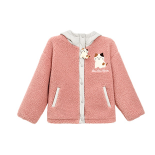 livheartkids女大童拼接仿羊羔毛外套秋冬2025新款连帽女童绒外套