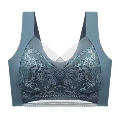 裸感冰丝薄款文胸聚拢上托大胸显小抹胸式性感蕾丝内衣无钢圈美背