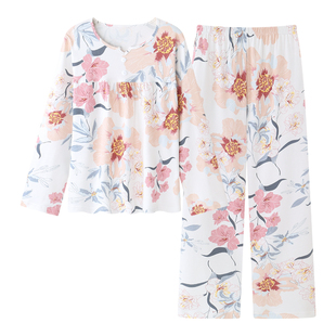 妈妈睡衣女棉长袖圆领家居服大码2026新款全棉质长辈中老年可外穿