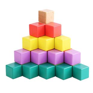 进口榉木正方体积木数学教具宝宝抓握小学启蒙搭建3cm立体几何玩
