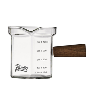 Bincoo玻璃咖啡萃取杯木柄意式浓缩量杯带刻度小奶盅接液杯盎司杯