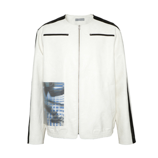 PIHO 24SS以爱之名 “奔跑”黑白拼接工装皮衣 做旧印花正肩夹克