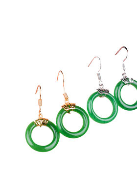 玉石匠翡翠玉石耳环古典碧玉耳钉帝王绿耳坠少女款祖母绿色耳饰品