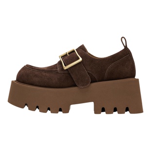 NOOWA真皮乐福鞋女2026新款复古风厚底增高软底百搭金属扣小皮鞋