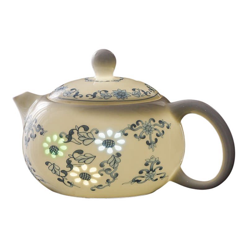 羊脂玉瓷功夫镂空玲珑陶瓷泡茶器家用轻奢茶壶青花西施壶德化白瓷