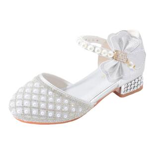 公主鞋女童水晶白色高跟鞋礼服夏季花童鞋儿童模特走秀比赛演出鞋
