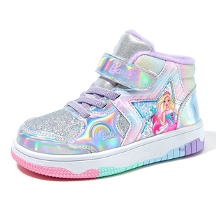 芭比童鞋女童运动鞋2025新款冬季软底加绒儿童二棉鞋女童板鞋高帮