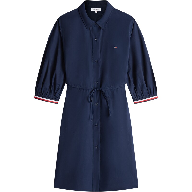 Tommy女纯棉镶边袖口收腰衬衫裙