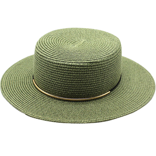 小清新草绿色宽檐平顶礼帽女春夏天法式太阳沙滩遮阳草帽