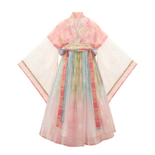 十三余童装【玉壶春满】春日晕染感印花大袖连衣裙女童刺绣汉服