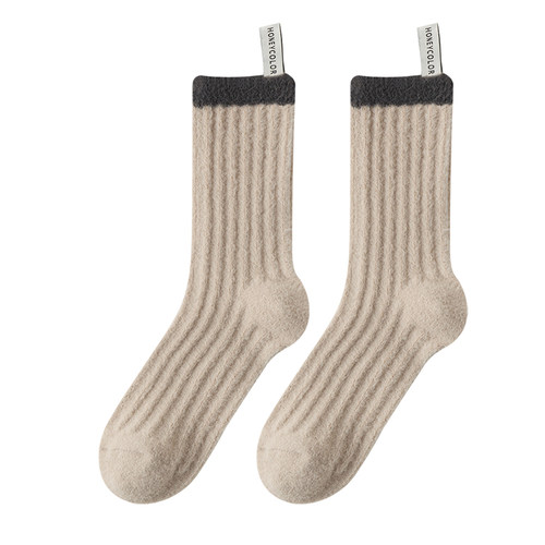 澳绒袜子女中筒袜秋冬季加厚加绒保暖睡眠袜冬天灰色居家地板长袜