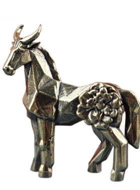 创意纯铜四不像牛角马首摆件艺术
