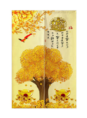 中式门帘家用入户帘子厨房卧室卫生间装饰隔断挂帘发财树遮挡半帘