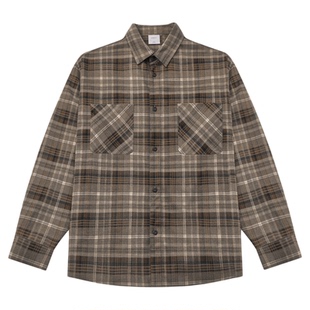 GWIT 美式休闲磨毛复古寸衫外套春秋上衣内搭长袖衬衣格子衬衫男