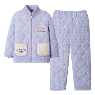 浪莎三层夹棉睡衣女2026冬季新款珊瑚绒加厚保暖女款家居服套装BY