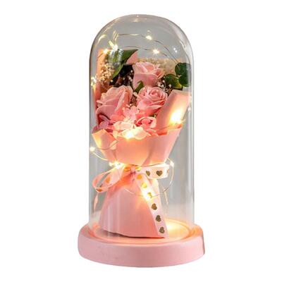 肥皂花干花花束玻璃罩永生花摆件