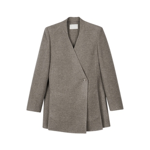 LESS绵羊毛双面呢大衣女无领通勤气质高级感挺括冬外套2O0811470