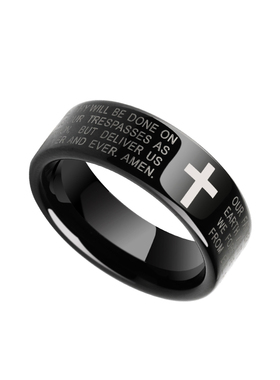 飒雅复古十字架钨钢黑色戒指