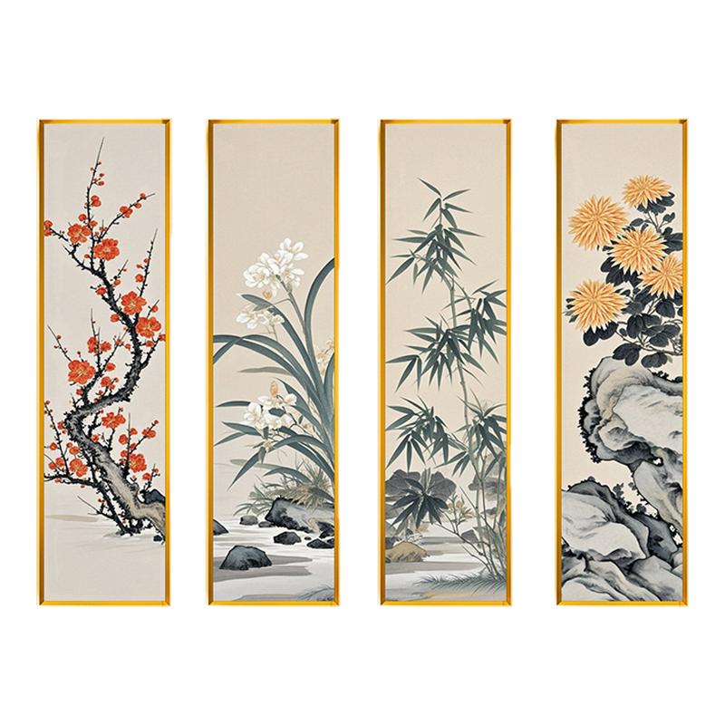梅兰竹菊新中式玄关竖版新款满绣十字绣联画客厅满绣自己手工刺绣