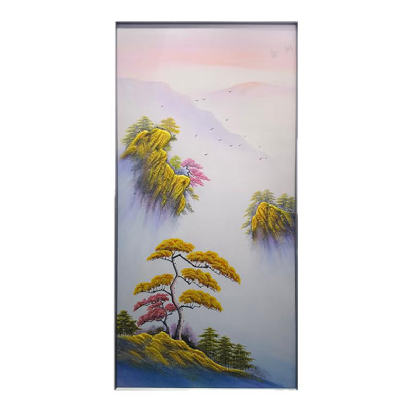 纯手绘油画立体装饰画玄关轻奢高级新中式风格客厅山水风景肌理画