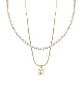 双层叠戴小米珠珍珠项链女锁骨链