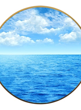 蓝天大海蓝色广阔海水风景装饰画白云海景客厅海洋图画铝合金圆形