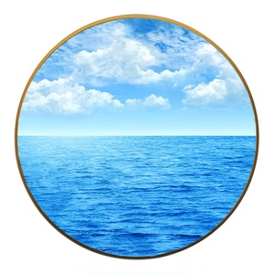 蓝天大海蓝色广阔海水风景装饰画白云海景客厅海洋图画铝合金圆形