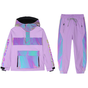 DOOREK蘑菇头新款儿童反光拼色滑雪服单板套装双加厚防水15K保暖