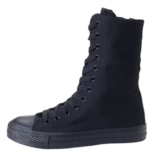 侧拉链休闲内增高帆布鞋女2026新款韩版透气百搭全黑色高帮街舞鞋