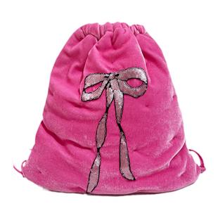 CTANDJIM掉落孤品限量美战黄色双肩包粉色丝绒蝴蝶结抽绳福袋包