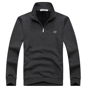 秋冬胖子纯色长袖T恤男棉加肥加大码立领卫衣半拉链休闲美式上衣