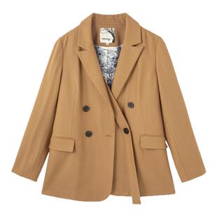 布景毛呢外套女短款冬季新品简约西装领系带设计羊毛大衣1417