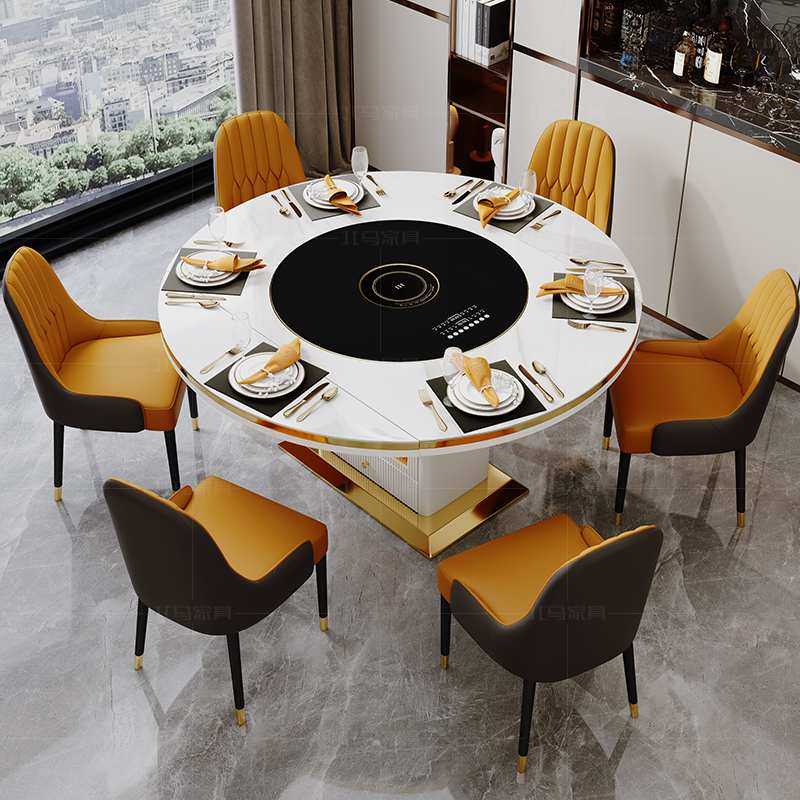 5V岩板多功能餐桌带电磁炉暖菜转盘现代简约家用轻奢智能餐桌椅组,住宅家具,电磁炉餐桌,淘宝优惠券,粉丝福利购,淘宝优惠卷