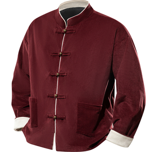 中国风秋季灯芯绒唐装外套国潮宽松大码立领盘扣中山装汉服夹克男