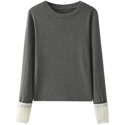 慕兔法式蕾丝拼接加绒长袖t恤