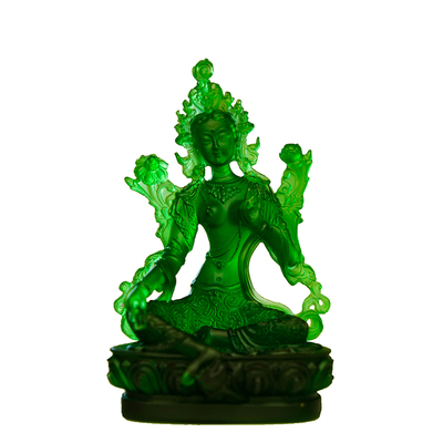 精品水琉璃绿度母佛像保平安摆件