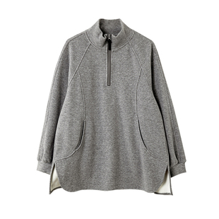 宝诗黎半开领休闲加绒卫衣2026早春洋气百搭休闲简约加厚大码女装