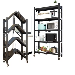免安装厨房折叠置物架多层落地式整理架小推车微波炉烤箱架收纳架