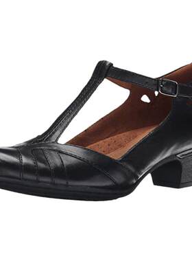Rockport/乐步女鞋皮鞋高跟鞋Cobb Hill浅口T型带粗跟牛皮春夏季