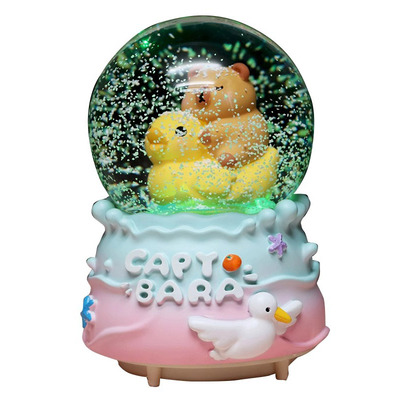 卡皮巴拉公仔水晶球音乐盒飘雪