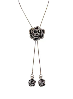 秋冬款玫瑰花毛衣链项链女